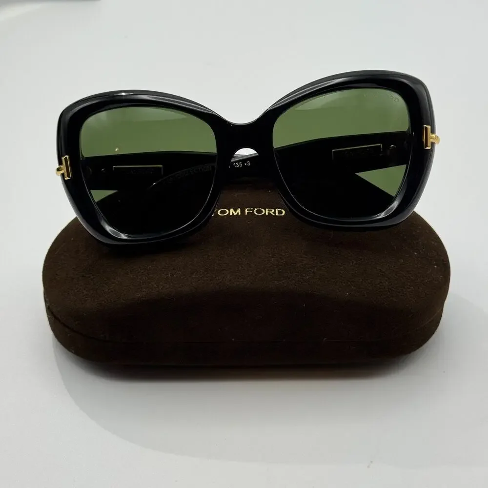 Tom Ford Sunglasses Icon TF1279 01N Black Butterfly Frame Green Lens 55mm New
